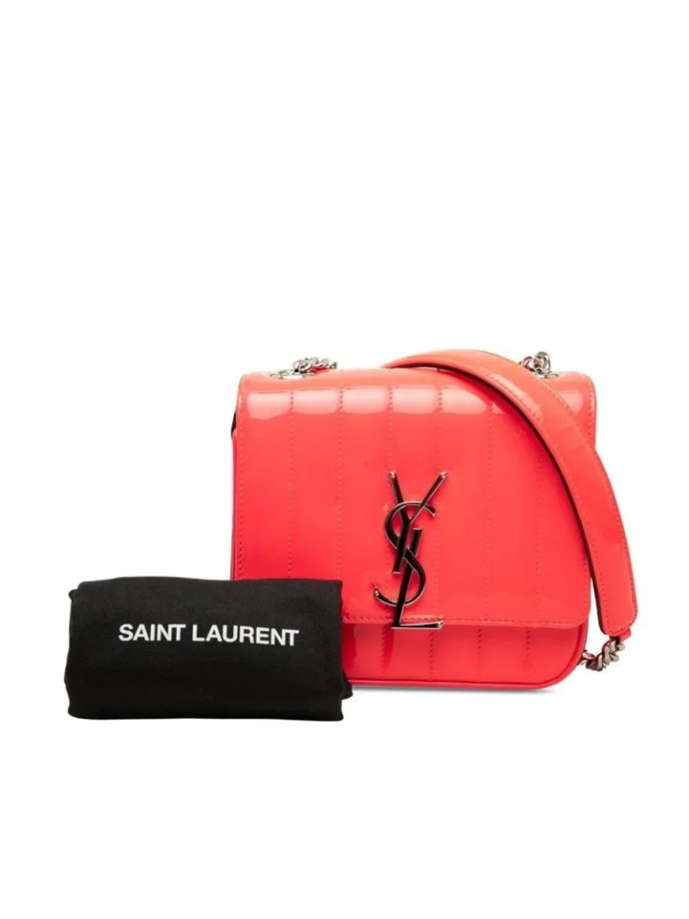 Saint Laurent YSL Logo Viki Small Crossbody Chain Shoulder Bag Pink Patent
